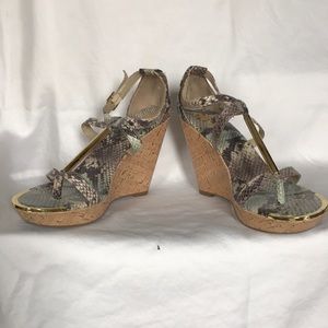 Faux snakeskin wedges